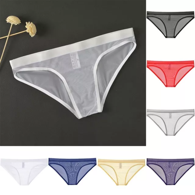 Men's Low-Rise Underwear Briefs Sexy Breathable Mesh Thong See Through Lingerie 2