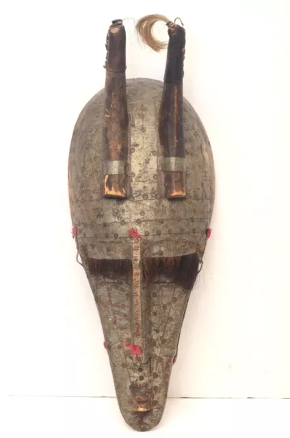 Antique Vintage Bamana Ntomo Horned Mask African Art Tribal Vintage Nailed Tin