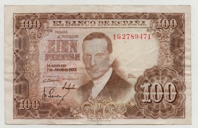 Spain 100 Pesetas 1953 Pick 145 Look Scans