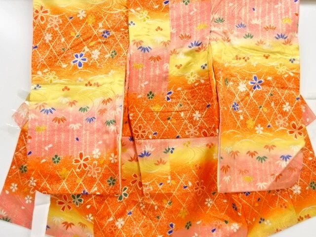 42633# Japanese Kimono / Antique Kimono & Hifu Coat Set For Girls / Bamboo &