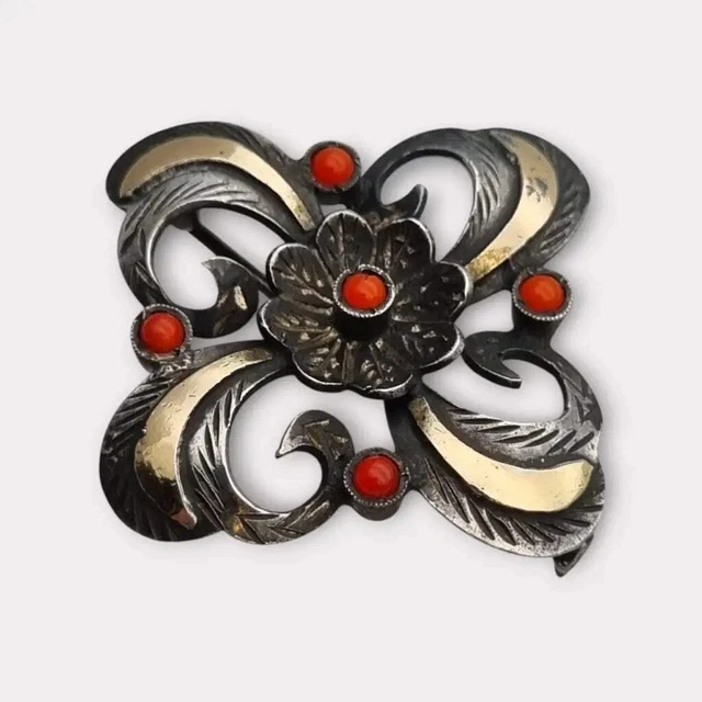 Belle Broche Ancienne Art Déco En Pierre Blanche Et Marcassites - Bijou Vintage Argenté, Occasion Bon état