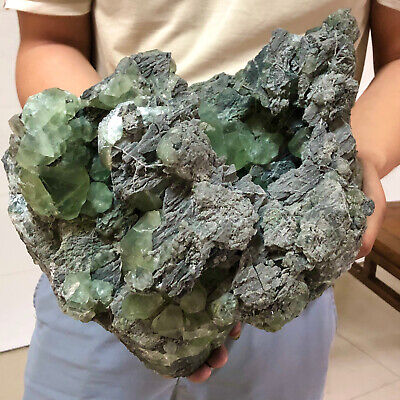 18.8lb  Natural Green cubic Fluorite Crystal Cluster mineral sample healing zhs0