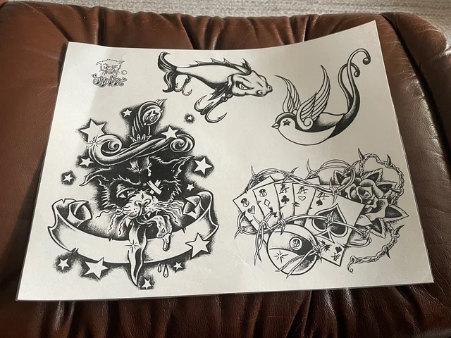 (Lote 17) Hoja laminada de arte flash tatuaje vintage JJNX artista del Reino Unido