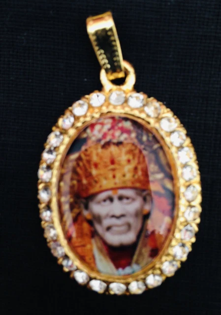 Shirdi Shree Sai Baba Locket/Pendant with White Stone & Gold Polish USA Seller