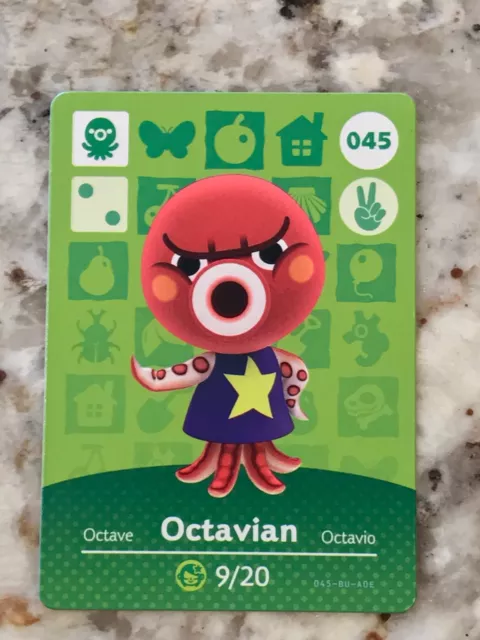 OCTAVIAN #045 Animal Crossing Authentic Nintendo Mint Amiibo Card From Series 1