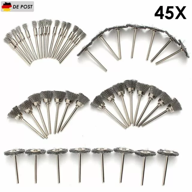 45x Scheibenbürste Für Dremel Stahldraht Bürsten Rad Feder Set Rundbürste R5G1