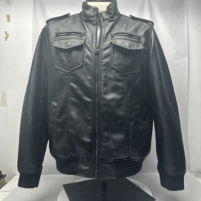 Levi's Faux Leather Fleece Lined Black Trucker Jacket Men's Size L RL10
