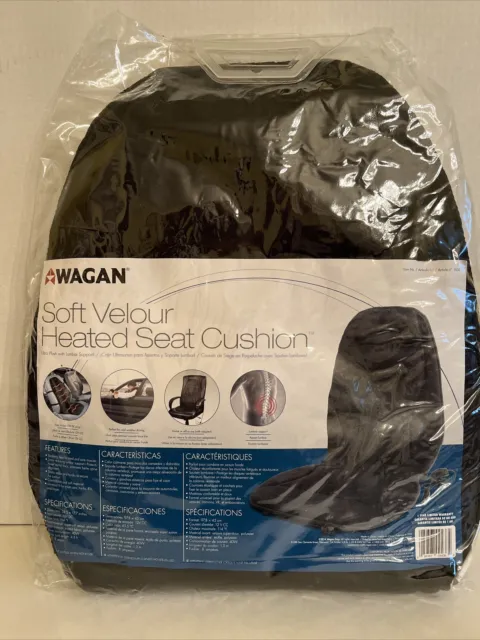Wagan Soft Velour 12V Heated Seat Cushion Ultra Plush with High/Low/Off Temp EUC