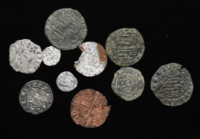 MEDIEVAL SPAIN. Lot of 10 coins, including silver/billon issues (two Ottoman)