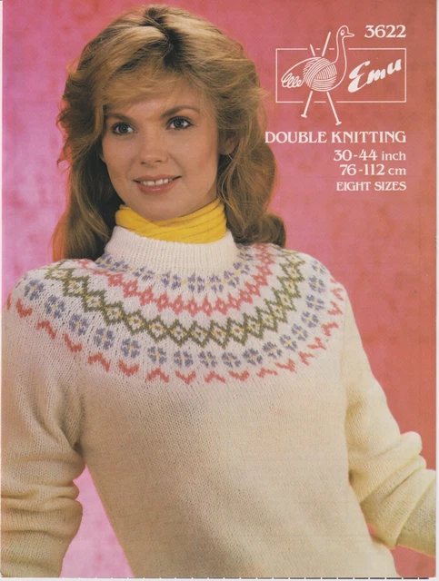 Original Vintage Emu Strickmuster 3622 - Damenpullover mit Fair Isle Joch