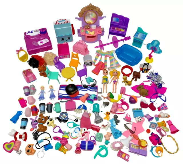 Mixed LOT Polly Pocket/Littlest Pet Shop Bundle Accessories Mini Figures Pets