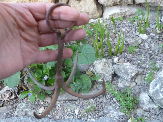 Antique Wrought Iron Ring Hook Hanging Old Tool Kitchen Rustic Barn Farm Wall 2