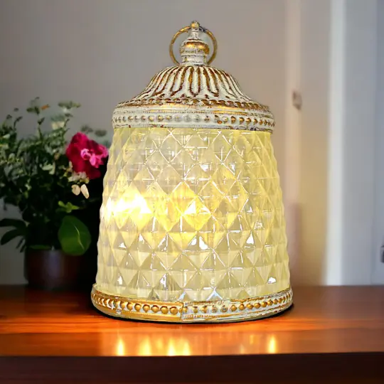 Moroccan LED Lantern Decorative Light Tabletop Lamp Exotic Home Accent
