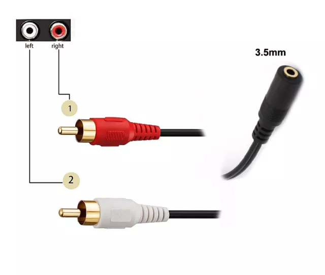 2RCA Male to 3.5mm Female Stereo Aux Audio Combine Splitter Adapter Cable Cord 3