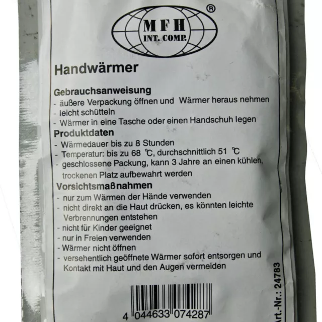 MFH 2 Paar Handwärmer Kissen Handschuh Taschenwärmer Einmalgebrauch 10,5 x 7 cm 3