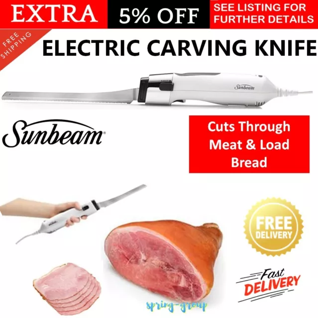 Sunbeam Electric Knife Stainless Steel Meat Bread Carving 2 Blades Multi Purpose