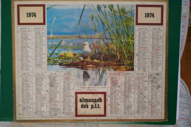 Calendrier  Almanach des PTT de 1974 - OISEAUX -VERSO  59 NORD