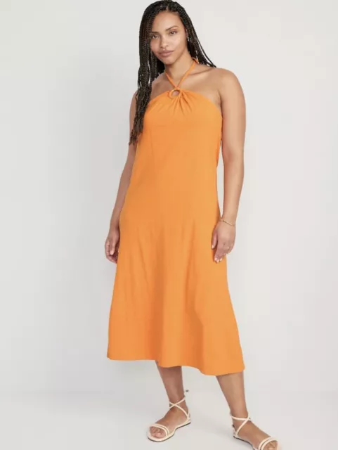 Old Navy Womens Size Large ~ Slub Knit Halter Midi Shift  Dress $40 Wild Papaya