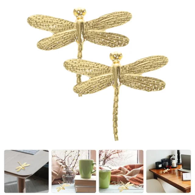 2 Pcs Brass Dragonfly Ornament Zinc Alloy Cupboard Handles Retro Cabinet Pulls