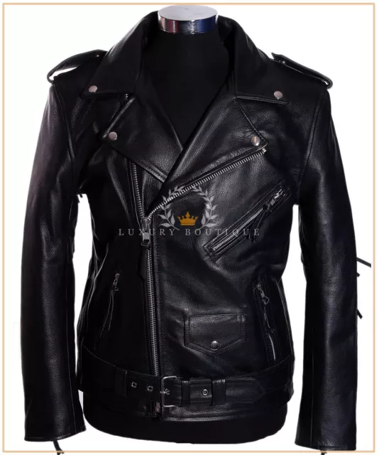 Brando Fringe Black Men's Biker Real Cowhide Leather Motorcycle Fashion Jacket