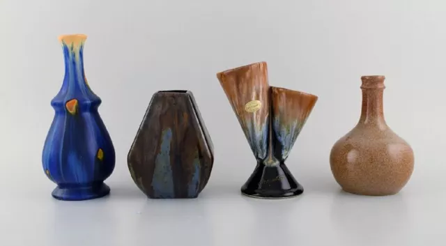 Four retro vases in glazed ceramics. Belgium, 1960s / 70s.