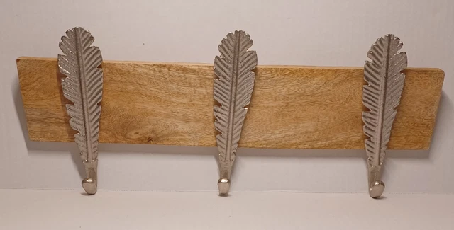 Rustic Wall Mount Coat, Hat, Towel Hanger With 3 Heavy Duty Metal Feather Hooks.