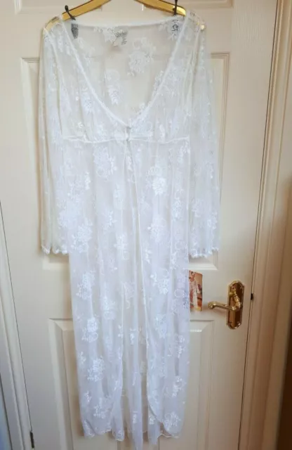 SHIRLEY OF HOLLYWOOD White Chiffon Night Shirt Kimono Beaded Size