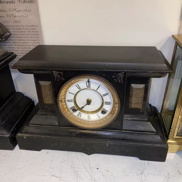 Antique Waterbury Milan Pillar Mantel Clock Cast Iron Case And Gilded Face! 2