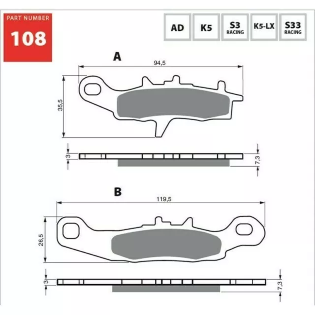 Goldfren Sintered Front Brake Pad for Kawasaki KX80 Big Wheel 1997-2000