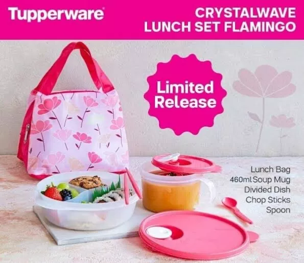 Brand NEW Tupperware Crystalwave Flamingo Microwave Safe Lunch Set