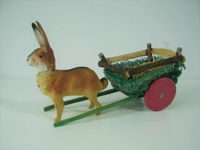 Antikes seltenes Osterhasen Gespann Füllbox vor 1945