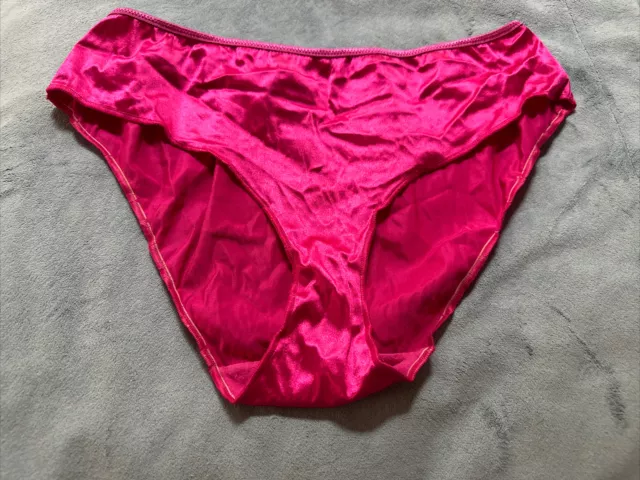 Vintage HOT PINK Victorias Secret Second Skin Satin HIGH LEG Bikini Panties Sz L