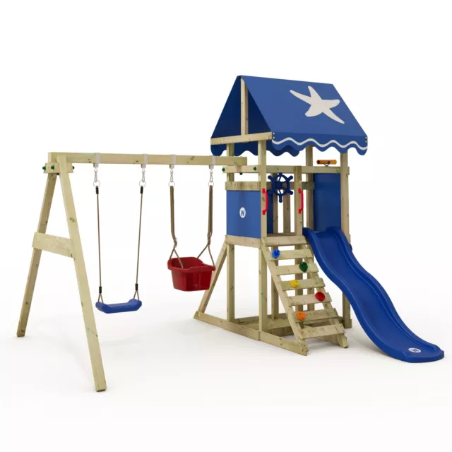 WICKEY DinkyStar - Wooden climbing frame - playground with slide and swing