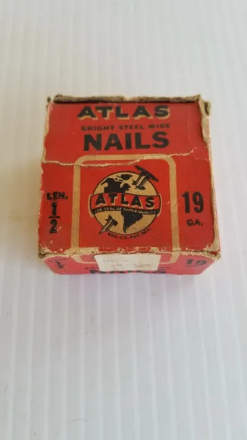 1 Box Vintage Atlas Brand Tacks/Nails Paper Red Box Advertising