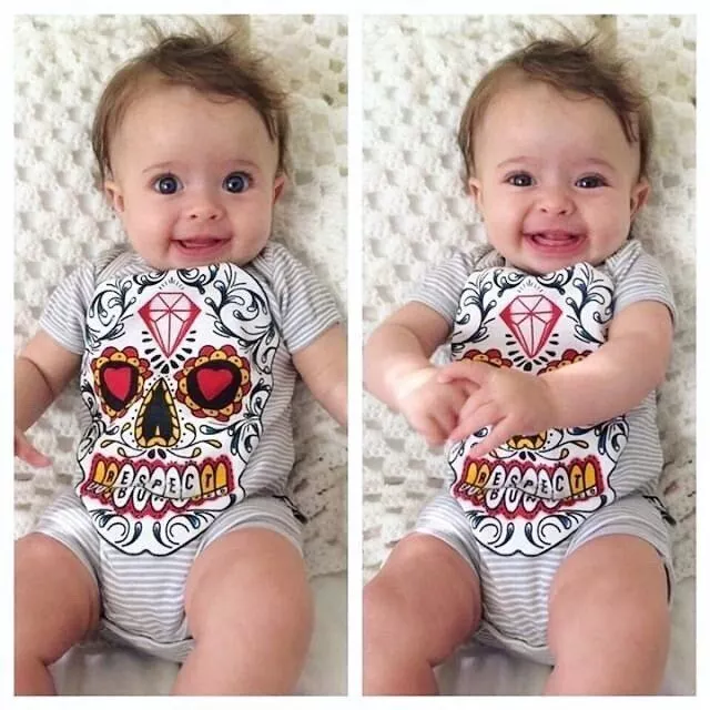 Six Bunnies Sugar Skull Baby Romper Alternative Gothic Tattoo Unisex Bodysuit