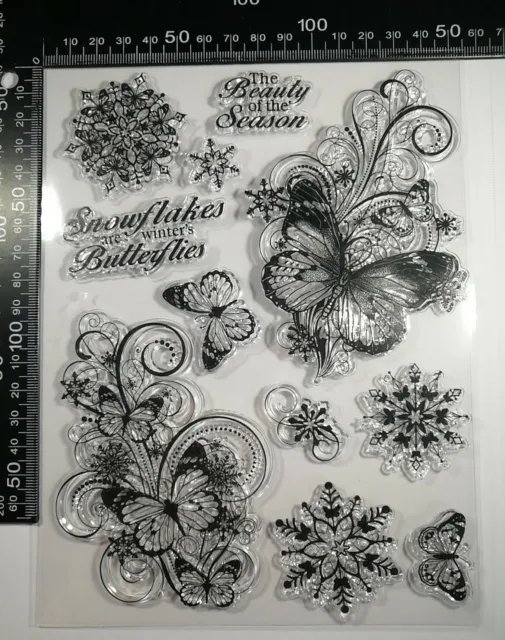 11 Clear Silicone Stamp Butterflies Snowflakes Cardmaking Scrapbooking Journal