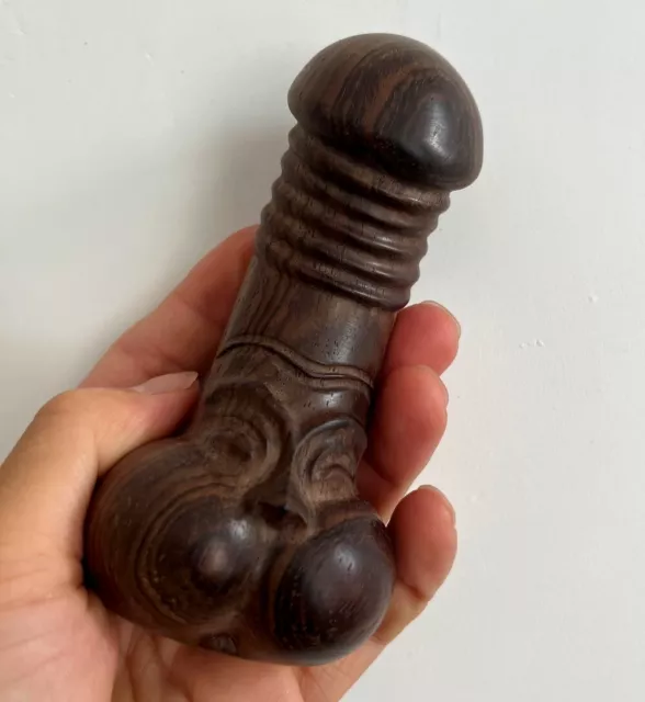 5" Ebony Wood Carved Penis Statue Towel Rack Holder Wooden Art Sculptures Decor