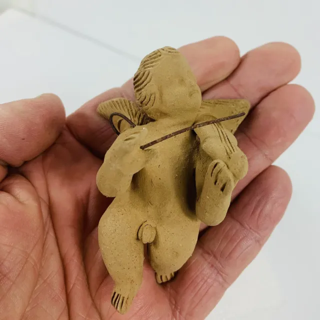 Clay Cupid Figurine Angel Cherub Violin Anatomically Correct Sculpture Handmade
