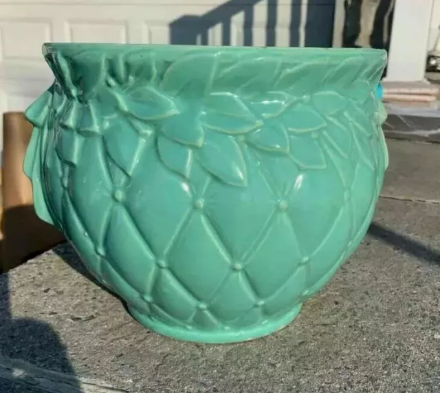 Beautiful Large Aqua McCoy Pottery Jardiniere Quilted Pattern Planter