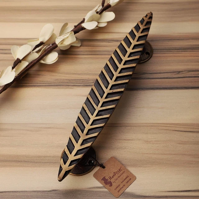 Handmade Antique Finish Multicolour Leaf Design Brass Door Handle