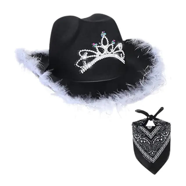 Western Cowboy Cowgirl Hat Sequin Props Party Favors Holiday Fancy Dress Black