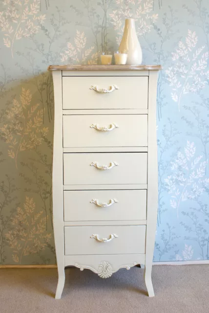 Casamoré Devon Shabby Chic Cream French Style 5 Drawer Tallboy Chest of Drawers