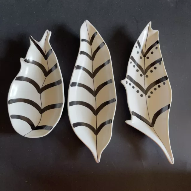 Nate Berkus 3 Trinket Dishes Set White Black Feather Leaf TARGET Stoneware