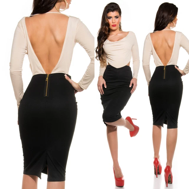 Abito Donna Corto Sexy Vestito Nero Attillato per Cerimonia Miniabito Scollato