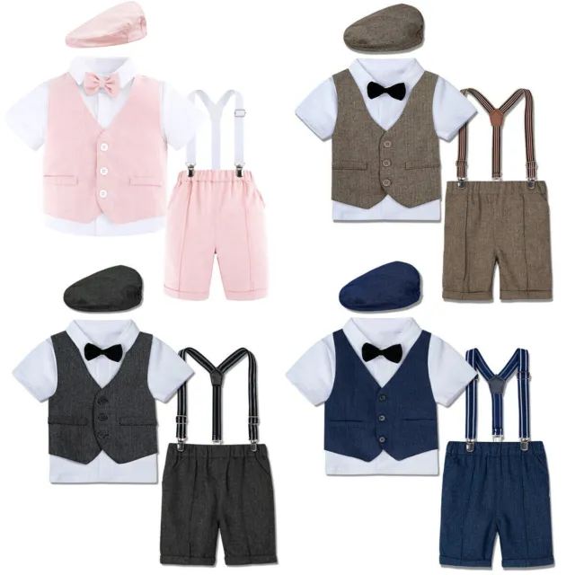 5 PCS Baby Outfit Toddler Wedding Formal Suit Sets Page Boy Suits with Beret