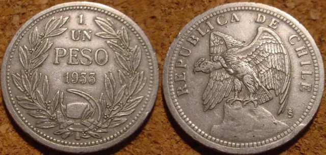 Nice Grade Large 1933 1 Peso Chile**Chilean Vulture**