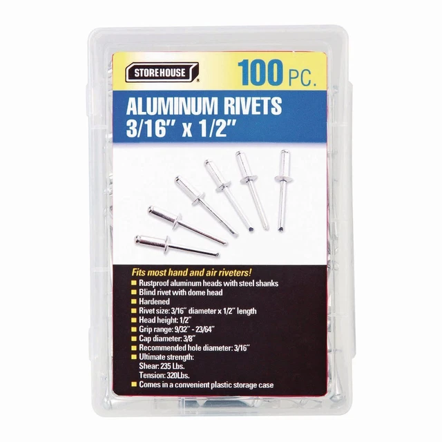 STOREHOUSE 3/16 in. Aluminum Blind Rivet Set, 100 Piece 63390