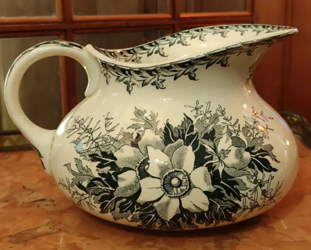 Ancien Pichet Broc de toilette Doria Sarreguemines/Décor Floral Vert Foncé