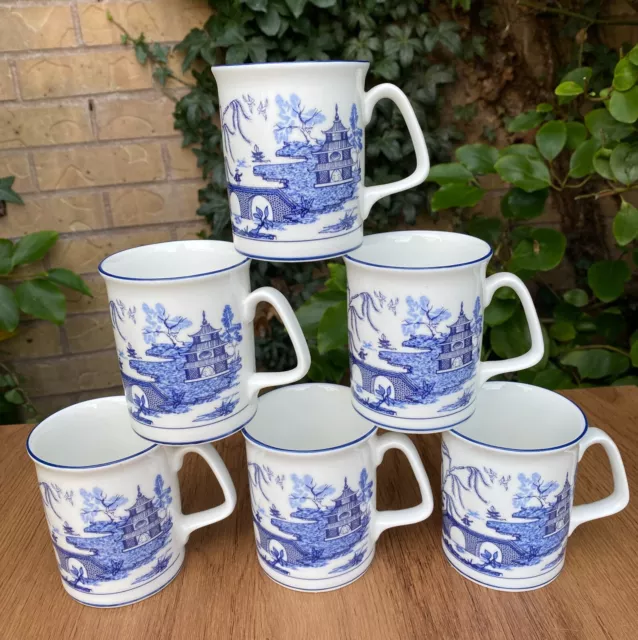 Blue Willow Mug Set of 6 Fine Bone China 350ml Capacity Tea Coffee Willow Mugs 2