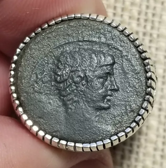 Authentic Ancient Coin of the First Roman Emperor Augustus Sterling Silver Ring